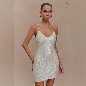 Meshki Romilly white sequin mini dress ivory